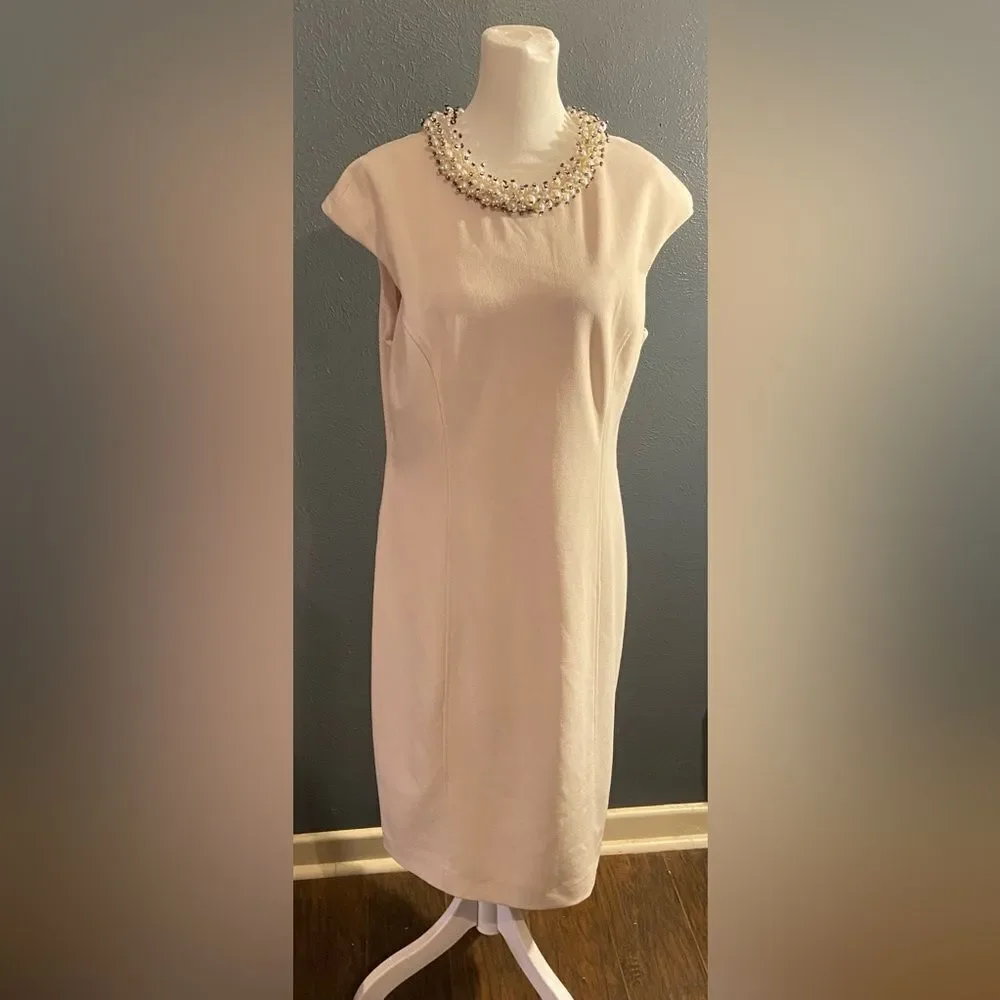 Betsey Johnson Scuba crepe fitted dress with a pearl embellished collar Size 12